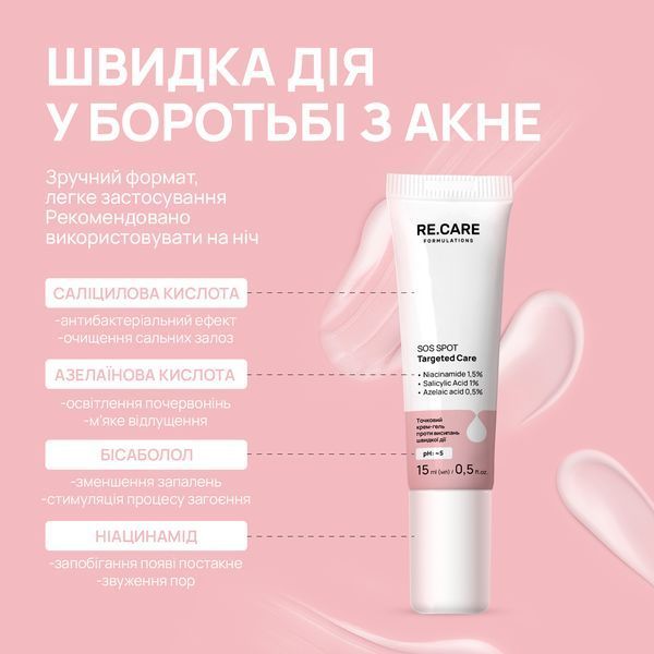 Точковий крем-гель проти висипань швидкої дії SOS Spot Targeted Care RE.CARE 15 мл 289628 фото від MYRIAM