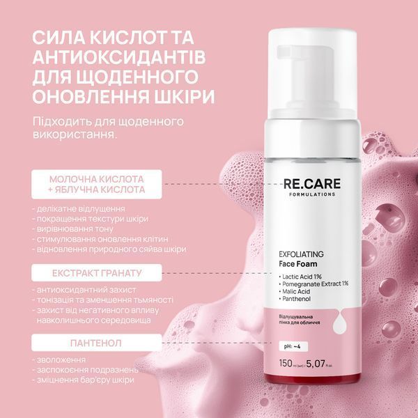 Отшелушивающая пенка для лица RE.CARE Exfoliating Face foam 150 мл 4823109412316 фото от MYRIAM