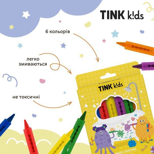 Олівці для малювання у ванній Magic Crayons Tink kids - 6 шт